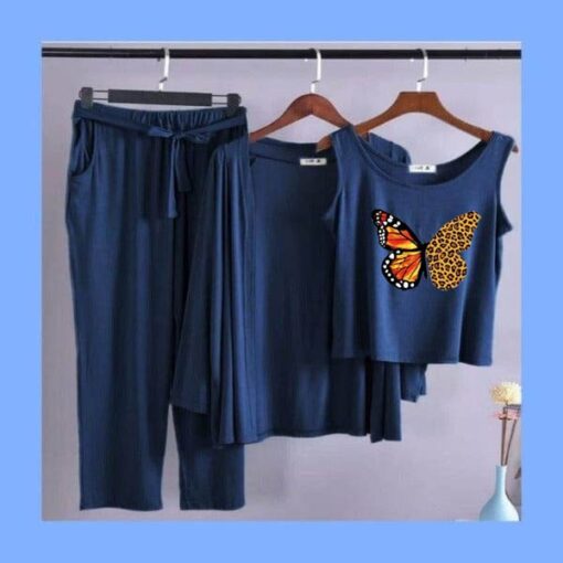 Blue Butterfly Women 3pcs Night Suit set