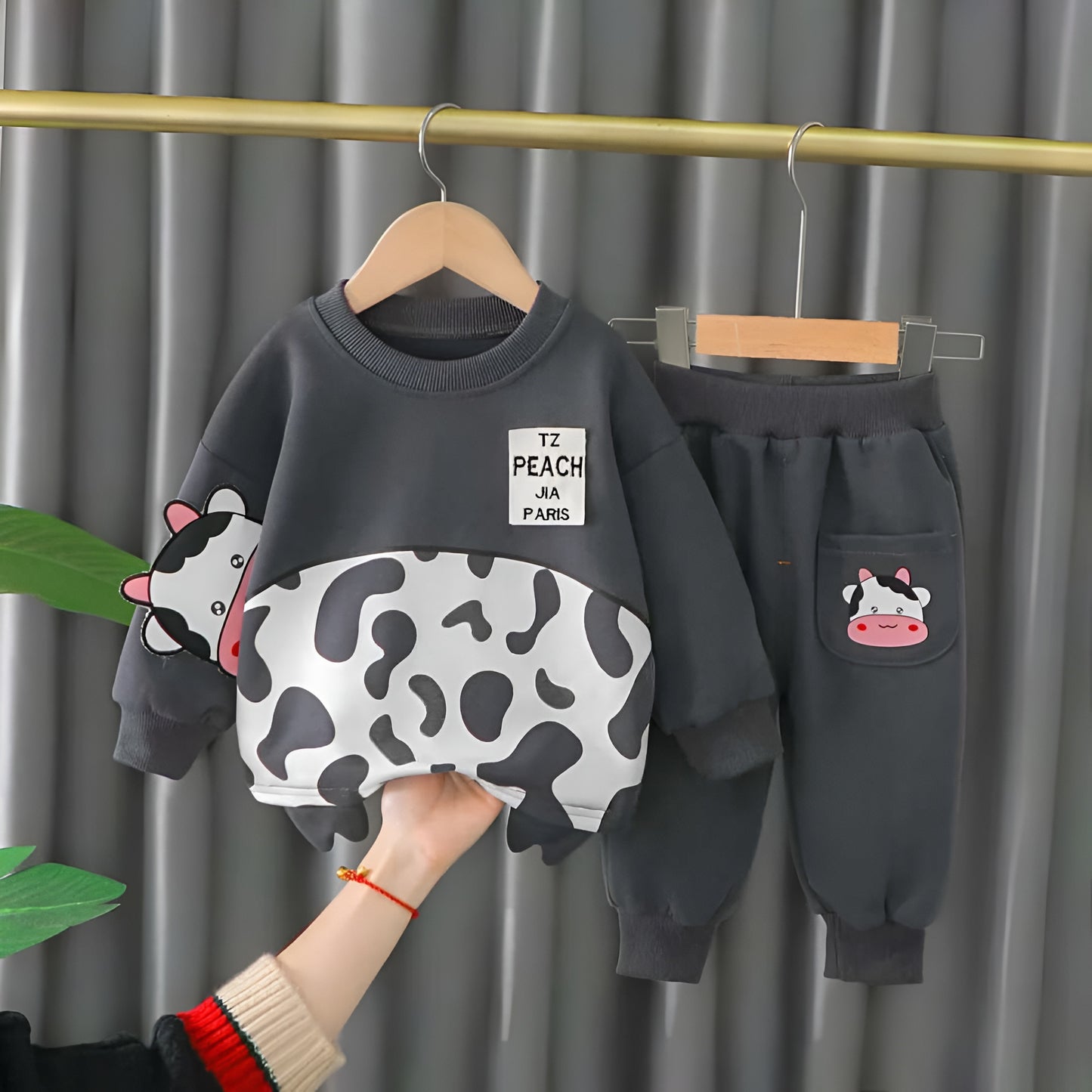 Grey Cow Print Sweatshirt & Trouser for Kids