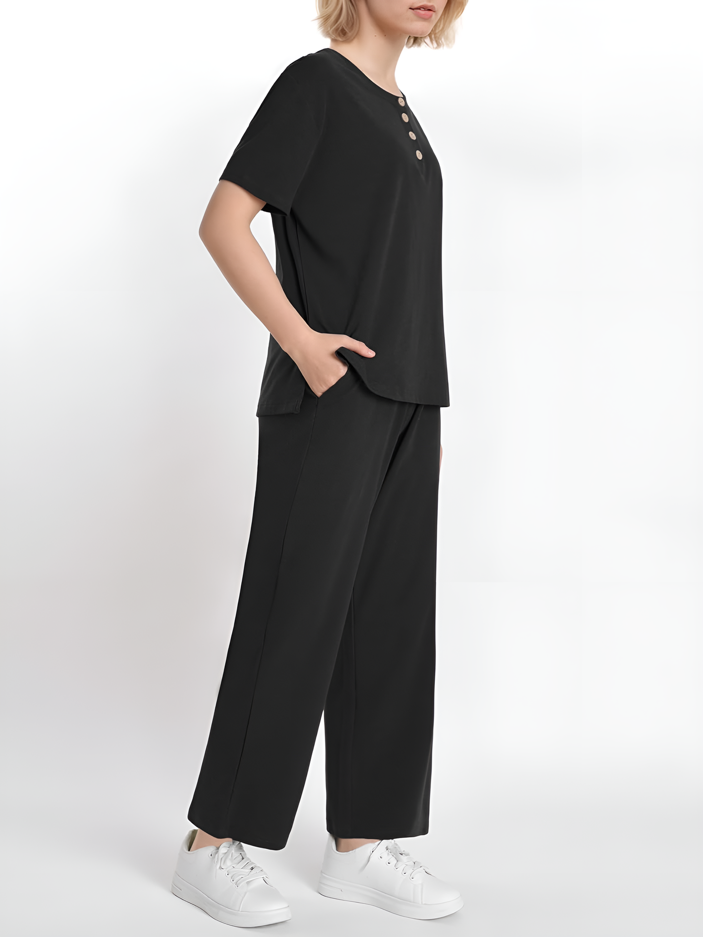 Black Button-Up Shirt & Capri Co-Ord Set
