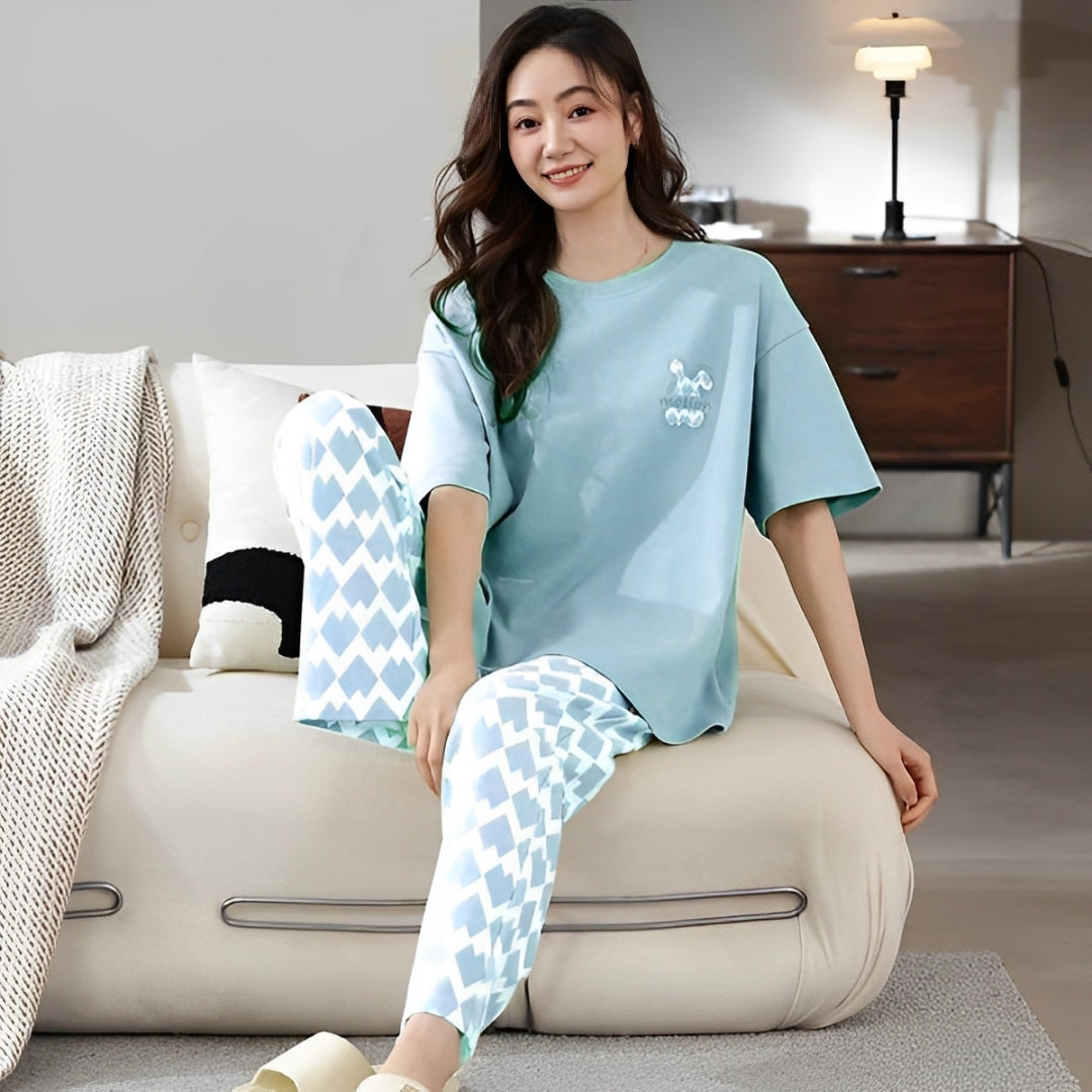 Ice Blue Flower Printed Pajama set