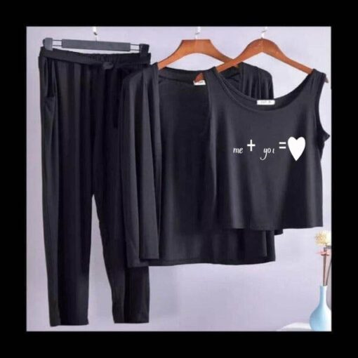 Black White me + you love Women 3pcs Night Suit set