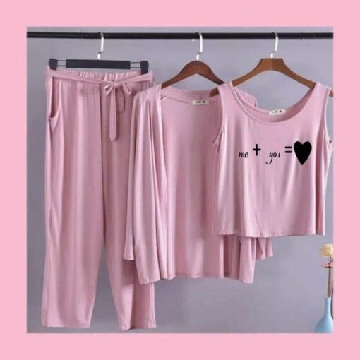 Pink Black me + you love Women 3pcs Night Suit set