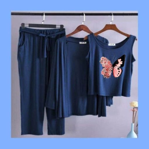 Blue Pink Women 3pcs Night Suit set