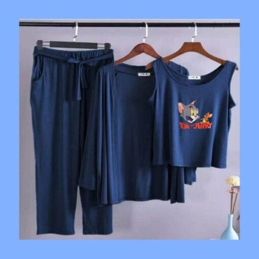 Blue Tom & Jerry Women 3pcs Night Suit set