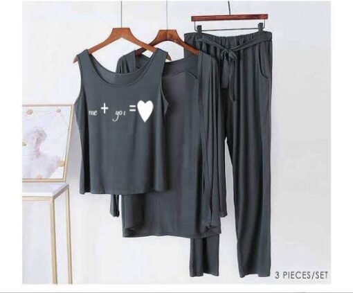 Grey White me + you love Women 3pcs Night Suit set