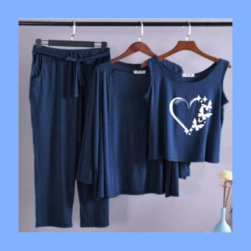 Blue Love Heart Women 3pcs Night Suit set