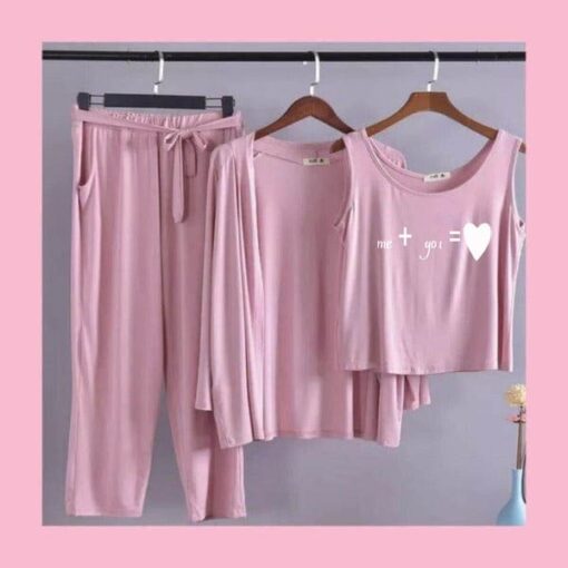 Pink White me + you love Women 3pcs Night Suit set