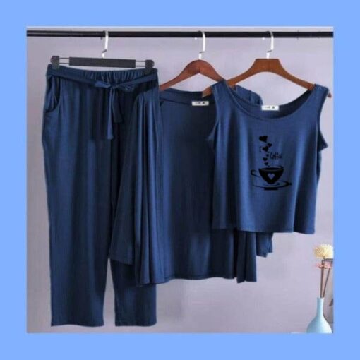 Blue Black I Love Coffee Women 3pcs Night Suit set
