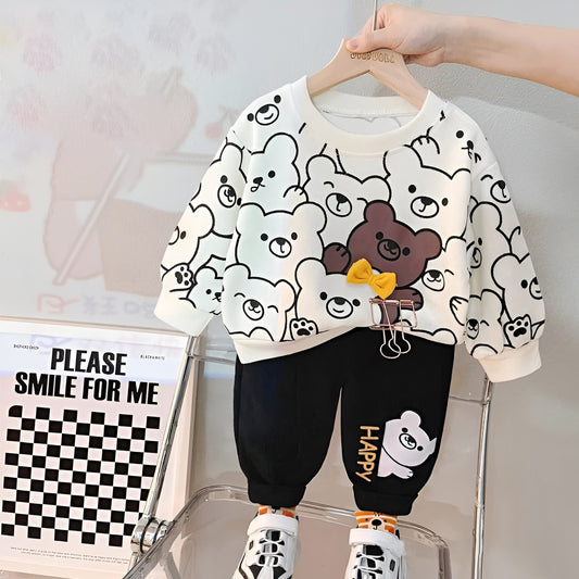 White Multi Bears Print Sweatshirt & Trouser for Kids