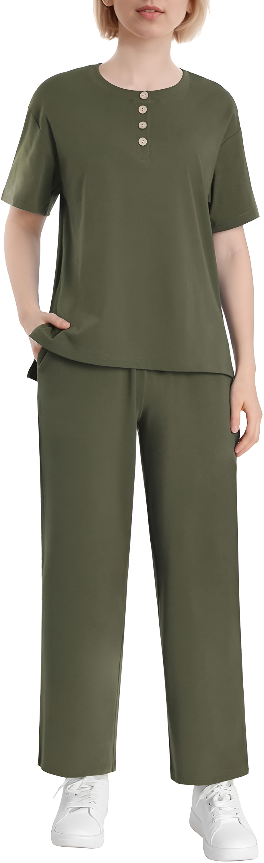 Army Green Button-Up Shirt & Capri Co-Ord Set
