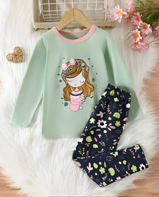 Green Sleepy Doll Printed Kids Wear
