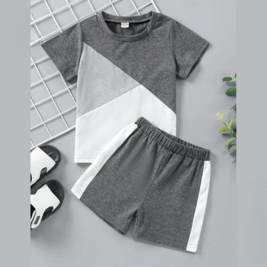 Grey Panel T-Shirt & Shorts Set