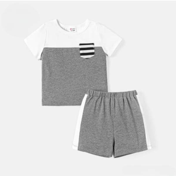 Grey and White T-Shirt Shorts Set kids wear