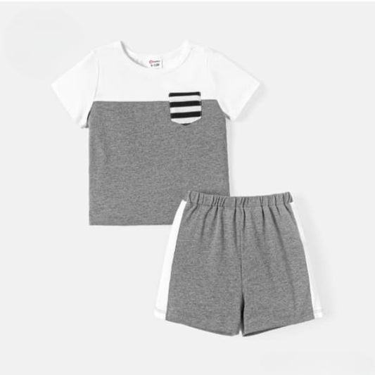 Grey and White T-Shirt Shorts Set kids wear