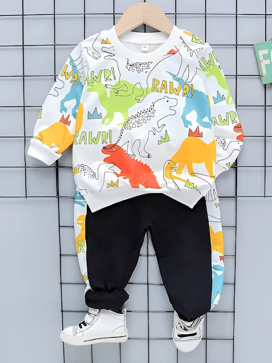 Multi Dino Print Kids Sweatshirt & Trouser Set