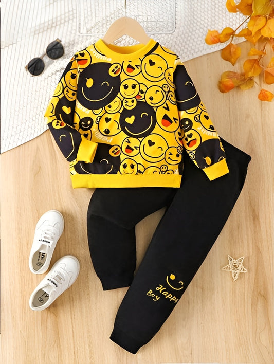Emoji Print Kids Sweatshirt & Trouser Set