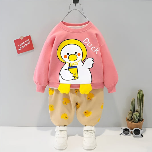 Pink Duck Print Sweatshirt & Trouser for Kids