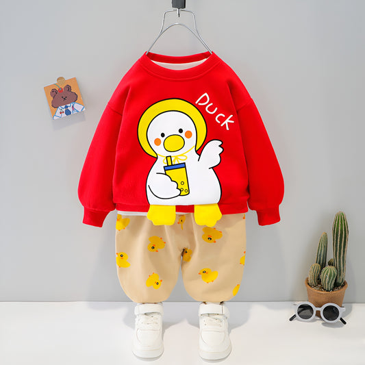 Red Duck Print Sweatshirt & Trouser for Kids