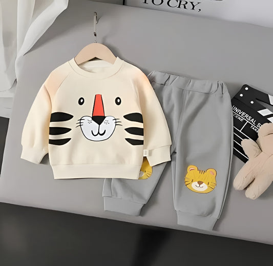 Offwhite & Grey Tiger Print Sweatshirt & Trouser for Kids