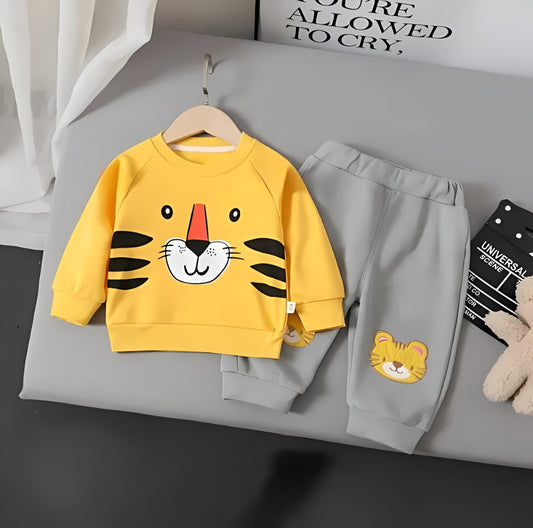 Yellow & Grey Tiger Print Sweatshirt & Trouser for Kids