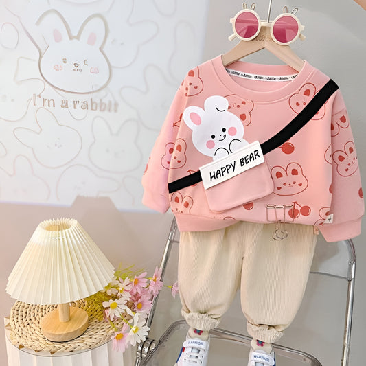 Pink Happy Bear Print Sweatshirt & Trouser for Kids