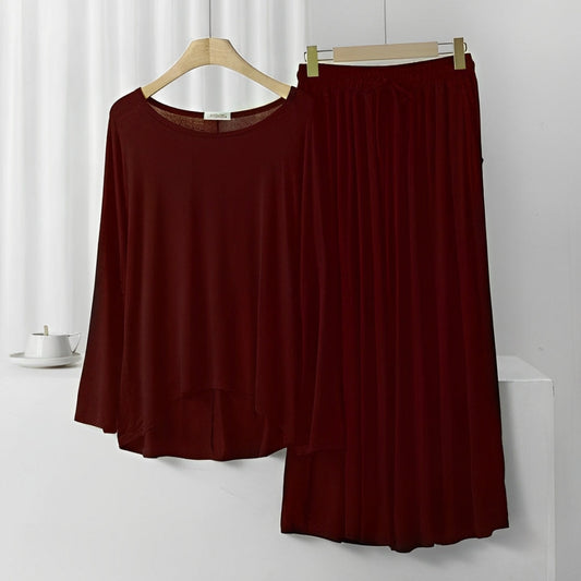 Maroon Frill Sleeve Loose Lounge Wear Palazzo Set