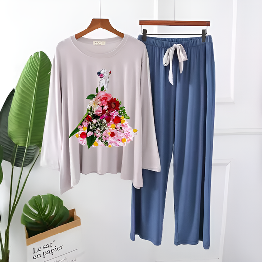 White Flower Girl Printed Loungewear
