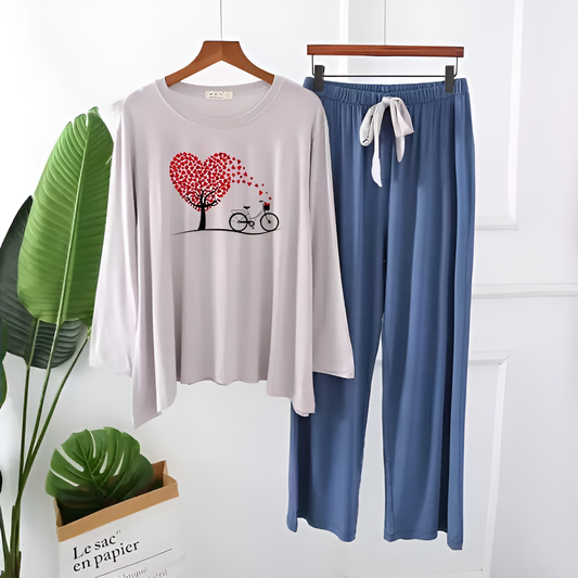 White Heart Tree Cycle Printed Loungewear