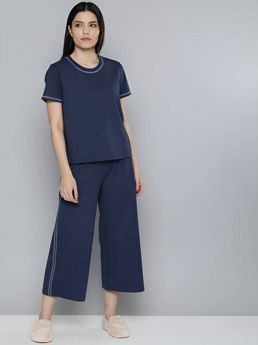 Essential Navy Blue Solid Co-ord set