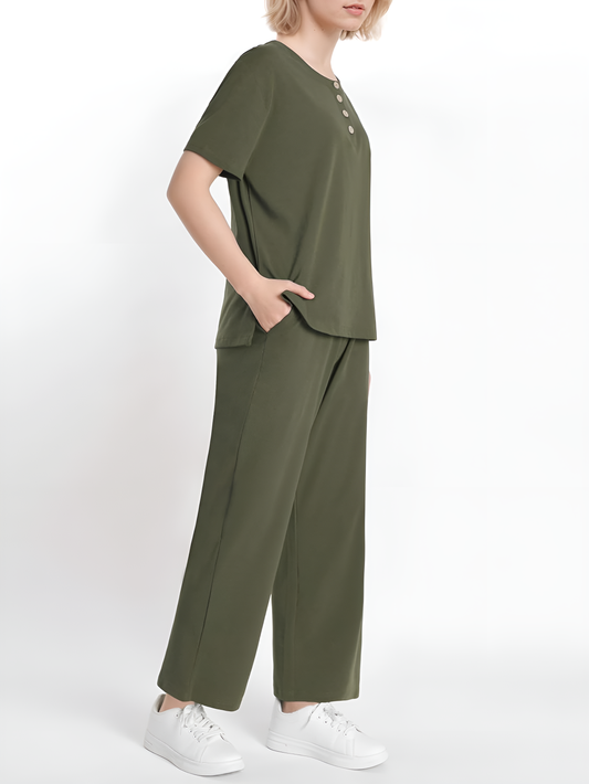 Army Green Button-Up Shirt & Capri Co-Ord Set