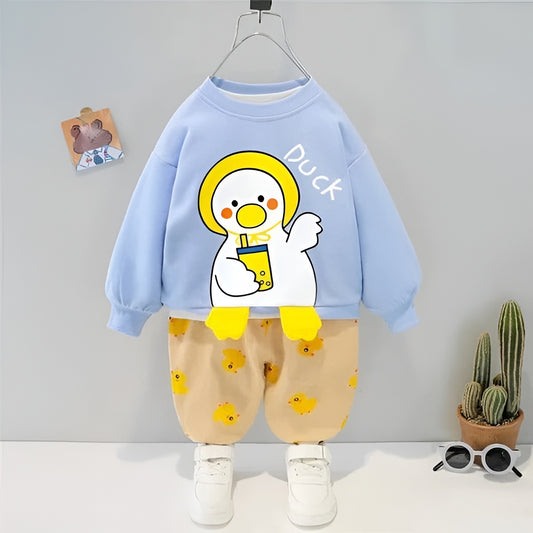 Sky Blue Duck Print Sweatshirt & Trouser for Kids