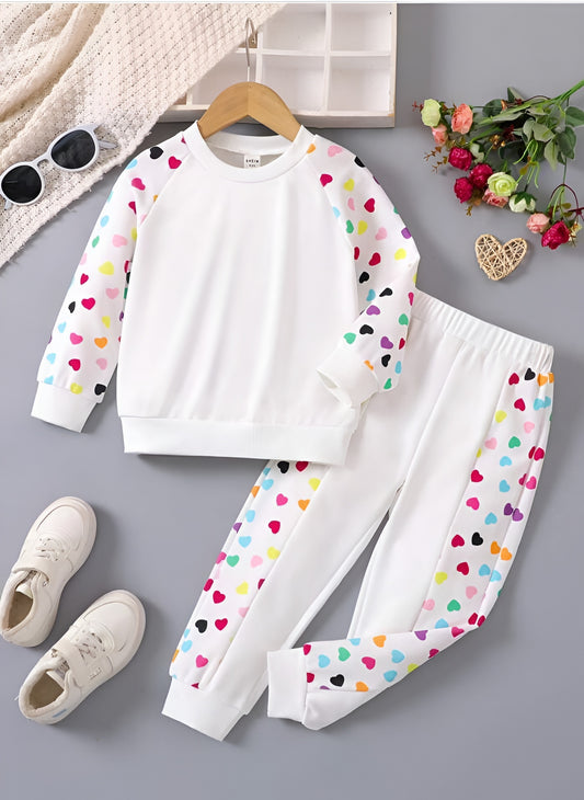 White Multi Dots Print Sweatshirt & Trousers for Kids