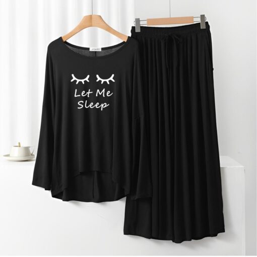 Let Me Sleep Printed Black Frill Sleeve Loose Lounge Wear Palazzo Set