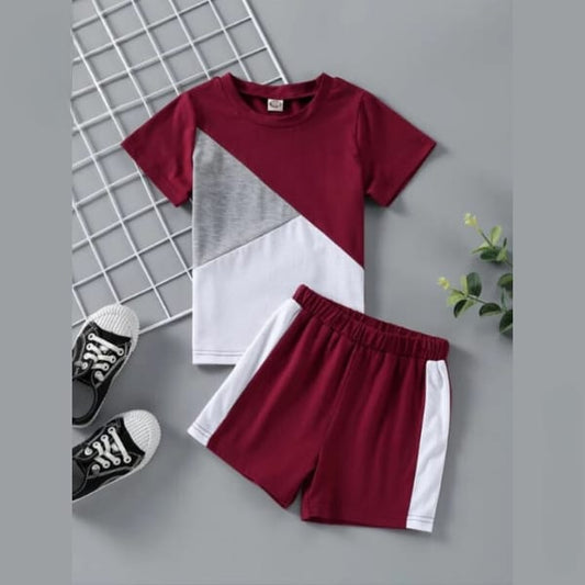 Maroon Panel T-shirt & Shorts Set Kids wear