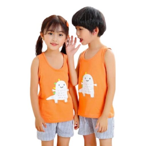 Orange Sando and Grey Printed Sleeveless Style kids Wear