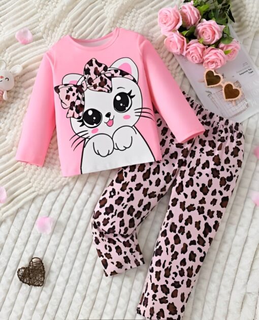 Pink Kitty with Cheetah Print Pajama Kids Wear