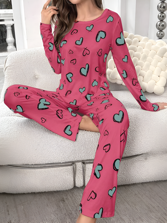 Pink Heart Printed Pajama set