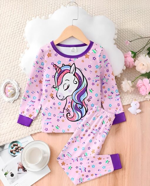 Purple Unicorn & Stars Printed Kids Wear