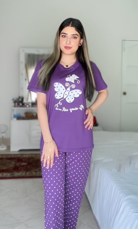 Purple Butterfly Printed Pajama set