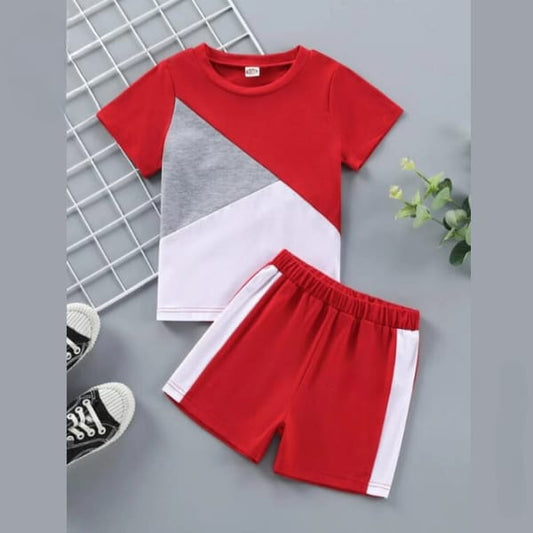 Red Panel T-Shirt and Shorts Set for kids