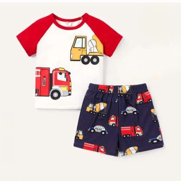Red Truck Short Set Kids Wear