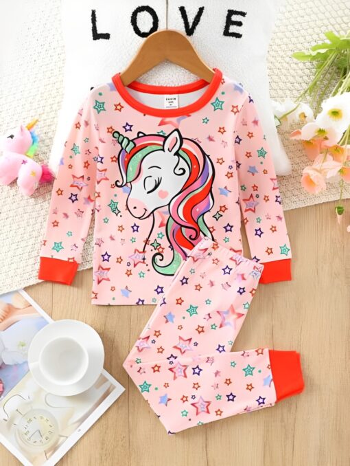 Red Unicorn & Stars Printed Kids Wear